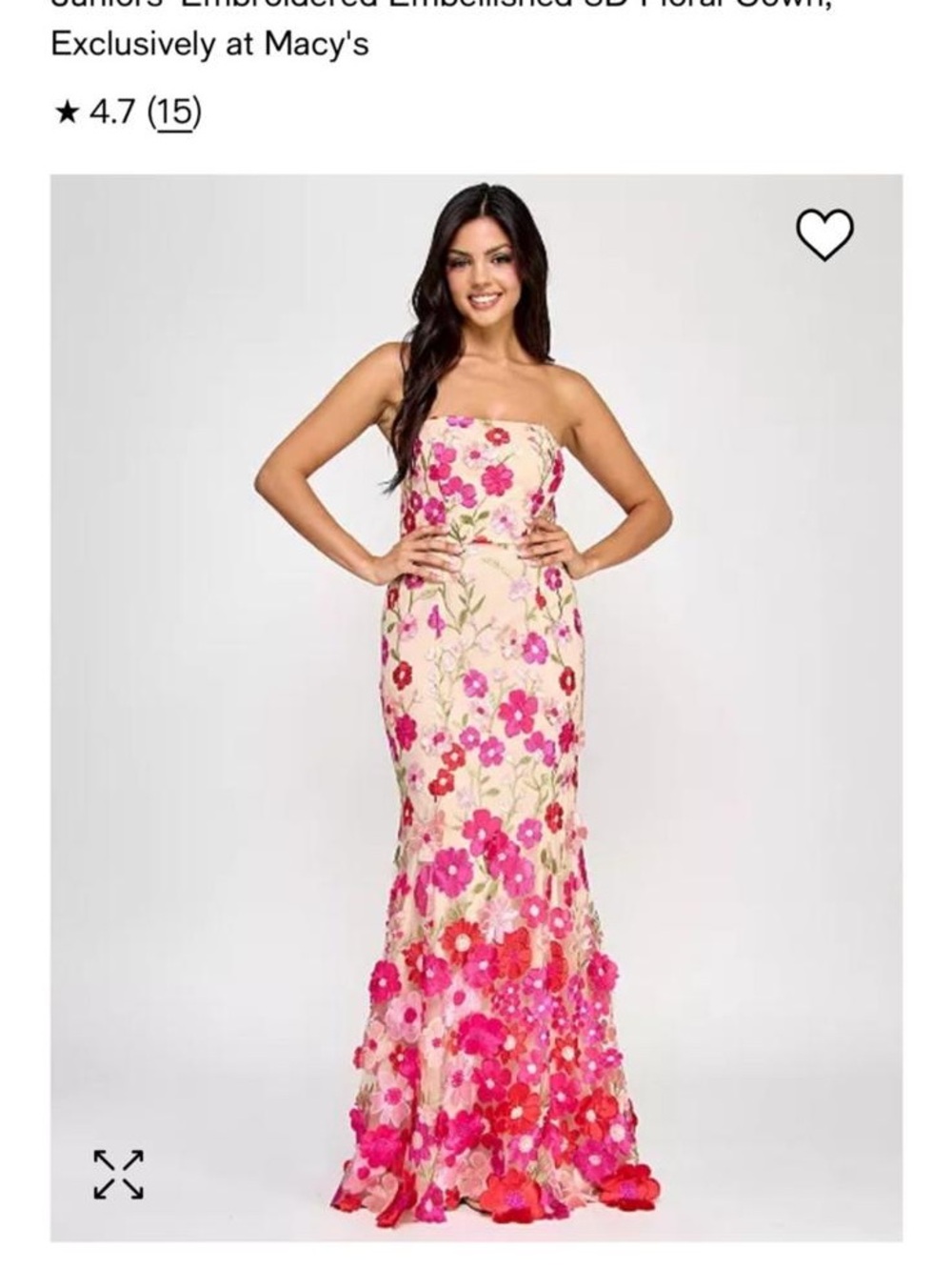 Strapless Pink Floral Embroidered Mermaid Dress